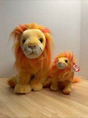 TY Bushy Lion Pair - One Small, One Large
